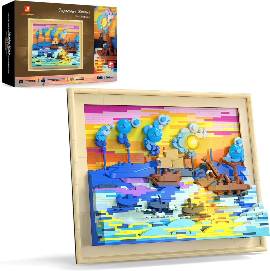 JMBricklayer Impression Sunrise Building Set for Adults  Premium Light-Up Art Block Kit with Framed Wall Art Display, Elegant Home Decor & Collectible Gift