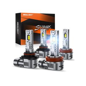 SEALIGHT S2S 9005/HB3 9006/HB4 LED Headlight Bulbs Combo, Hi Lo Beam 1:1 Mini Size 52000LM 700% Brightness 6500K with 14000RPM Cooling Fan, Halogen Replacement, Fog Light, Plug-N-Play, Pack of 4 