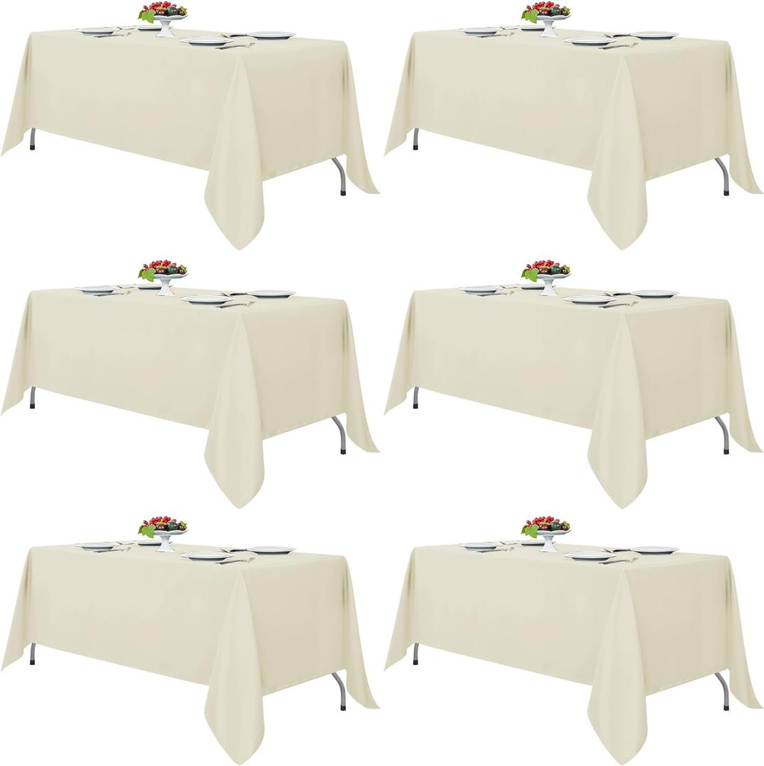 Fitable Ivory Tablecloths for 6-8 Foot Tables, 6 Pack - 70 x 120 Inches - Reusable and Washable Table Clothes, Polyester Fabric Table Covers for Wedding, Party, Banquet (70x120 In, 6 Pack, Ivory)