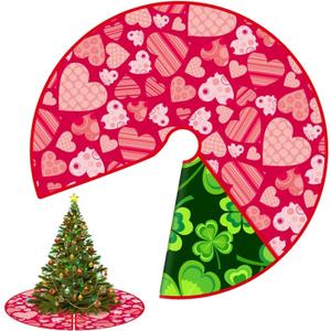 36 Inch Valentine/St Patricks Day Tree Skirt Valentine St Patricks Day Reversible Double Sided Print Mat for Holiday Party Indoor Outdoor Christmas Valentine St Patricks Day Tree Mat Decoration (Heart/Shamrock)