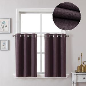 OVZME Full Blackout Curtains 36 Inch Length 2 Packs, Faux Linen Solid Purple Short Curtains Tiers, Privacy Protection & Energy Saving Room Darkening Curtains for Bedroom Living Room, 30Wx36L
