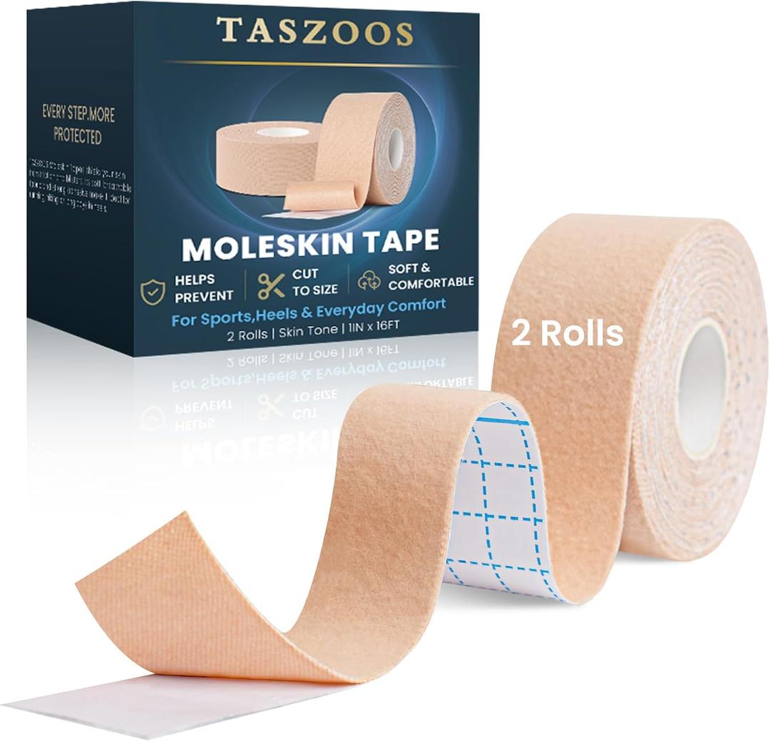 Moleskin Tape - 1in x 16ft Blister Prevention Tape for Feet - Thin Moleskin Pads for Blisters - Waterproof Hypoallergenic Athletic Tape for Running, Hiking, Walking - 2Rolls