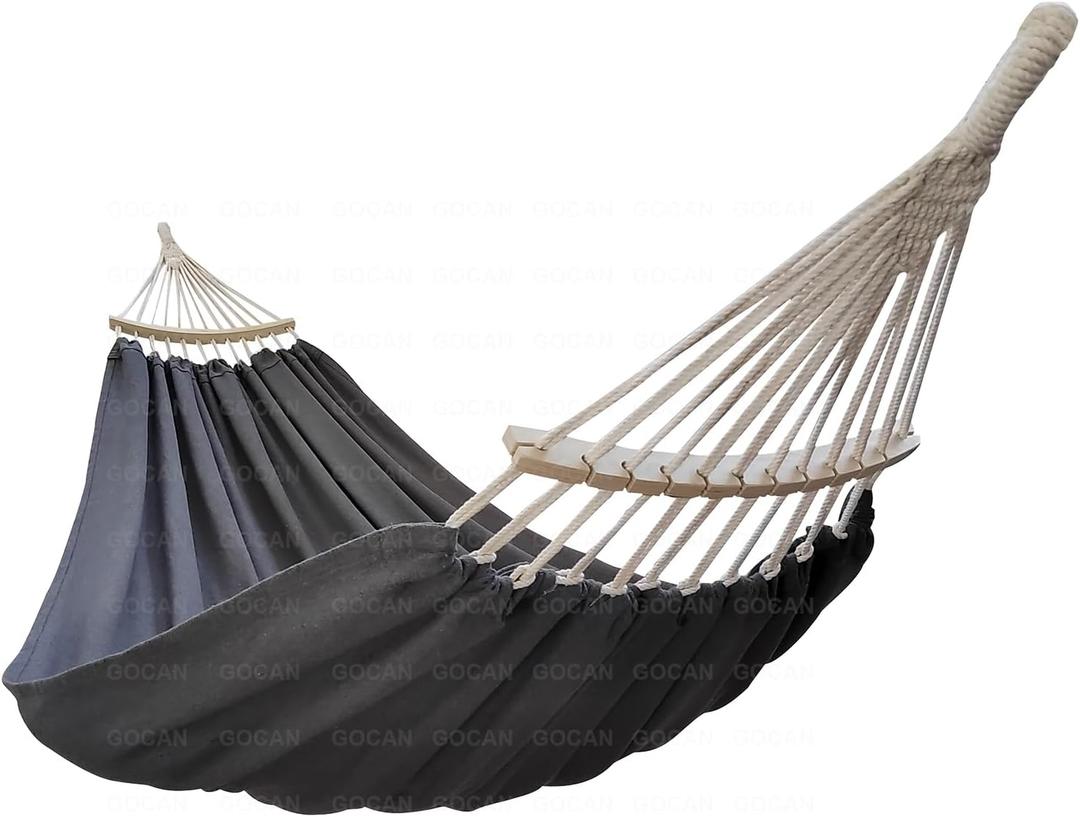 GOCAN Double Hammock 2 Person Extra Large 220x150cm Total Length 330cm Load 500lb Canvas Cotton Hammock for Patio Porch Garden Backyard Lounging Outdoor and Indoor with Removable Spreader bar