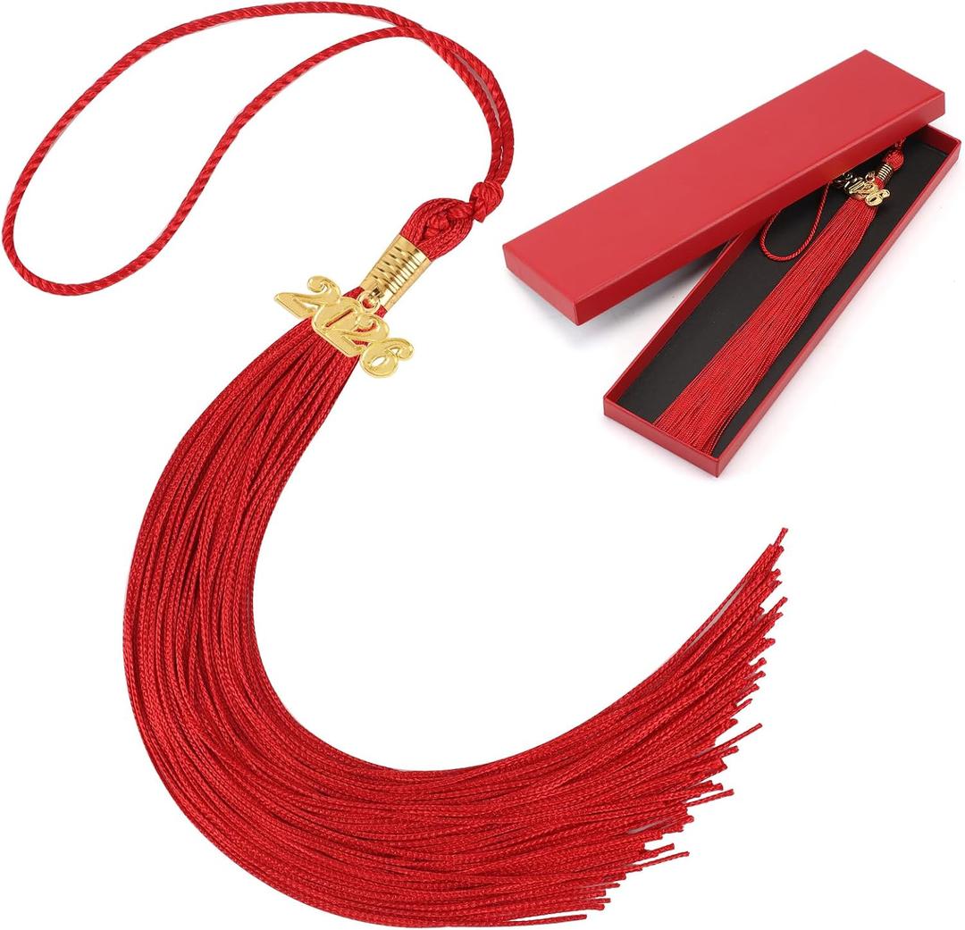 2026 Graduation Tassel Grad Cap Tassel with Gold Charms 9 Inch Graduation Cap Tassel for High School College University Ceremony Ideal Graduation Gift Accessories (Red)