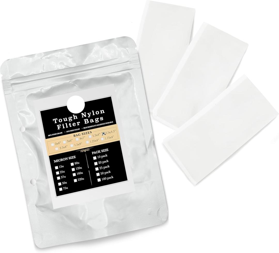 Gutenberg's tough 2.5x4.5 inch nylon micron filter bags 25-50 Packs | tea filter bags | All Micron Sizes (25-Pack, 90 Micron)