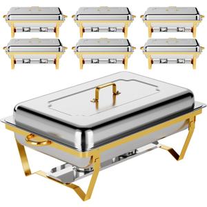 Chafing Dishes for Buffet, 9QT Chafing Dish Buffet Set Stainless Steel Buffet Food Warmers Sets for Catering Events Parties Dinners with Complete Set,Gold and Silver (1) (6)