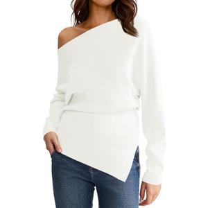 Saodimallsu Womens Off One Shoulder Sweaters Long Sleeve 2025 Casual Fall Pullover Knit Tops (White, XL)