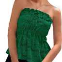 PRETTYGARDEN Women's Boho Tube Tops 2025 Summer Strapless Off Shoulder Eyelet Smocked Peplum Trendy Going Out Bandeau Top (Green, S)
