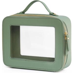 Popvibe Clear Makeup Bag Travel Cosmetic Case Transparent Toiletry Bag with Zipper, Portable Make Up Organizer Traveling Compact Car Bag for Essentials