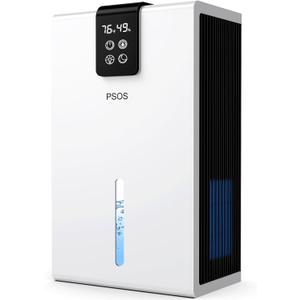 PSOS Dehumidifier, Dehumidifiers for Home, 98 OZ Water Tank, (1000 sq.ft) Quiet Dehumidifier for Basement Bathroom Bedroom with Humidity Display, Auto Shut Off, Relaxing 7 Color Ambient Light(White)