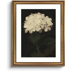 VIYYIEA Gold Framed Wall Art Canvas Print Home Decor Vintage Flower Art Aesthetic Room Decor White Hydrangea Oil Painting Canvas Prints Bedroom Bathroom Wall Decor Kitchen Office Floral Art 16x20in