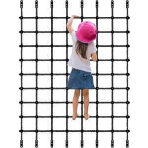 Climbing Cargo Net for Kids & Adults 70" x 150" Nylon Rope Climbing Net No Knots Safety Climbing Ladder Net for Outdoor Treehouse, Swing Set, Ninja Obstacle Course, Playground, Backyard Playset Black