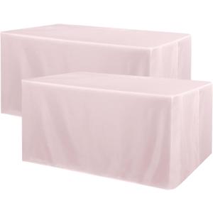 Obstal 2 Pack 4ft Tablecloths for Rectangle Tables - Water Resistant Washable Fabric Polyester Rectangle Table Cover Protector for Wedding, Banquet and Trade Shows, 48" L x 24" W x 30" H, Dusty Pink