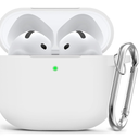 Ljusmicker for AirPods 4 Case 2024 with Cleaner Kit,Soft Silicone Protective Cover for Apple AirPods 4th Generation Cases for Women Men,AirPod 4 Case Accessories with Keychain-White