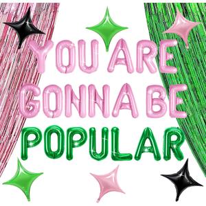 LaVenty You're Gonna Be Popular Balloon Banner for Witch Birthday Party | You're Gonna Be Popular Balloon Banner for Witch Birthday Party Pink and Green Princess Witch Party Decorations