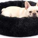 Calming Donut Dogs Beds for Medium Dogs up to 45 lb, 30inch Anti-Slip Plush Round Dog Bed, Black