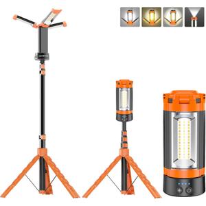 AKOFUN 12000mAh Camping Light with Stand, Rechargeable Work Light, 10000 Lumen Dimmable Cordless Work Light with 3 LED Lamp Heads, Magnetic Emergency Flashlight with 79" Detachable Tripod