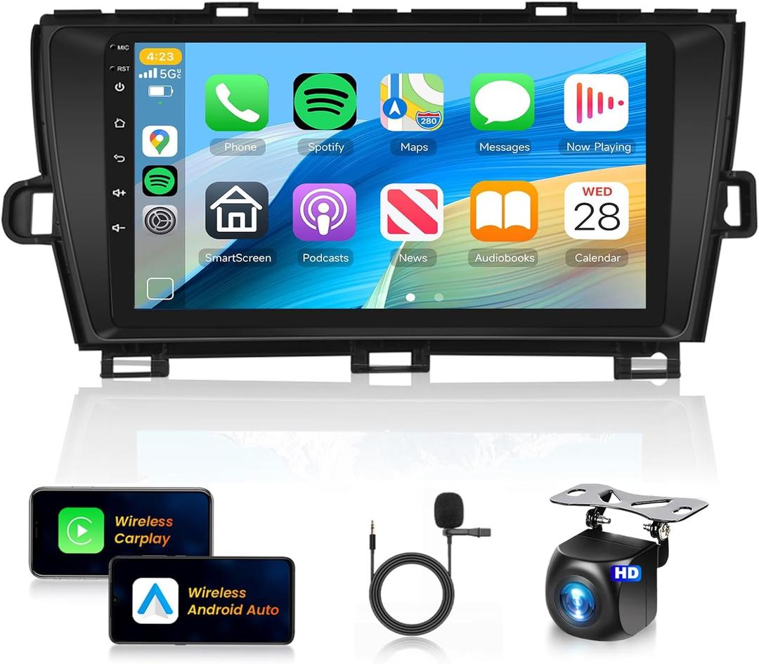 8Core 6+128G Car Stereo for Toyota Prius 2010-2015 Wireless Carplay Android Auto,9 inch IPS Touch Screen Radio, Android/GPS/WiFi/32EQ Audio/Bluetooth/SWC/Backup Camera for Toyota Prius Radio