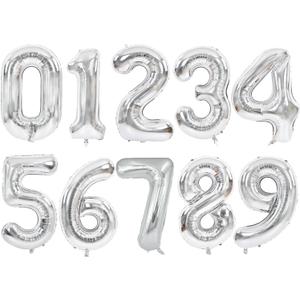 TONIFUL Balloons 16 Inch Silver 0-9 Number Mylar Foil Balloons 10 Pcs Silver Custom Digital Balloons for 2026 New Year Eve Birthday Party Engagement Graduations Anniversary Baby Shower
