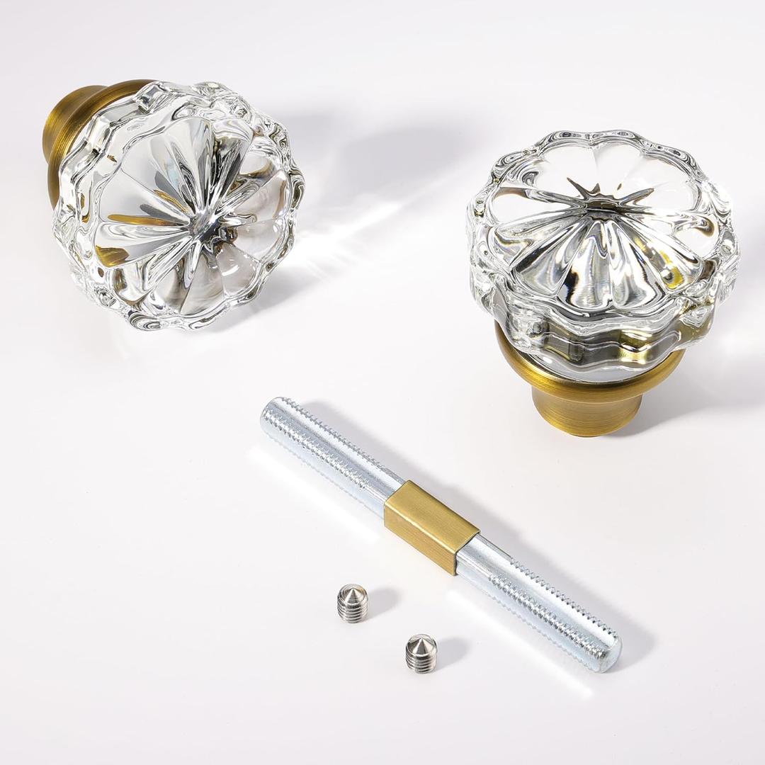Glass Interior Door Knobs - Old Style Replacement, Vintage Crystal, Antique Mortise With Antique Brass Finish
