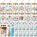 Layhit 12 Set Teacher Appreciation Gifts Glass Cups Bulk for Women Men 16 oz Thank You Drinking Cups Can Shaped Glass with Lids Straws and Gift Boxes for Multiple Teachers School Staff Preschool
