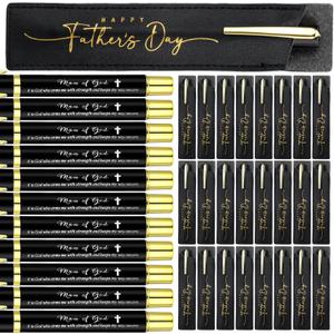 25 Sets Fathers Day Man of God Church Gifts Christian Bible Verse Pens with Leather Pen Holder Sleeve Inspirational Quotes Religious Pen for Men Church Office Faith Based Gifts