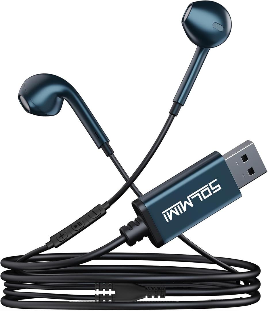 USB Earbuds with Microphone for PC Laptop, 6.5ft USB Headset with Volume Control & Mute for Computer Laptop PC PS4 PS5 Notebook Desktop Office Home