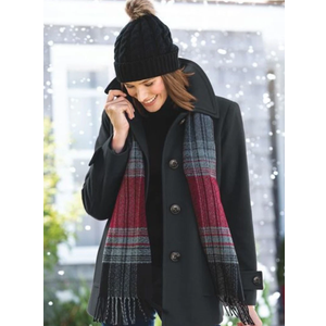 London Fog Wool Blend Coat with Scarf S Black