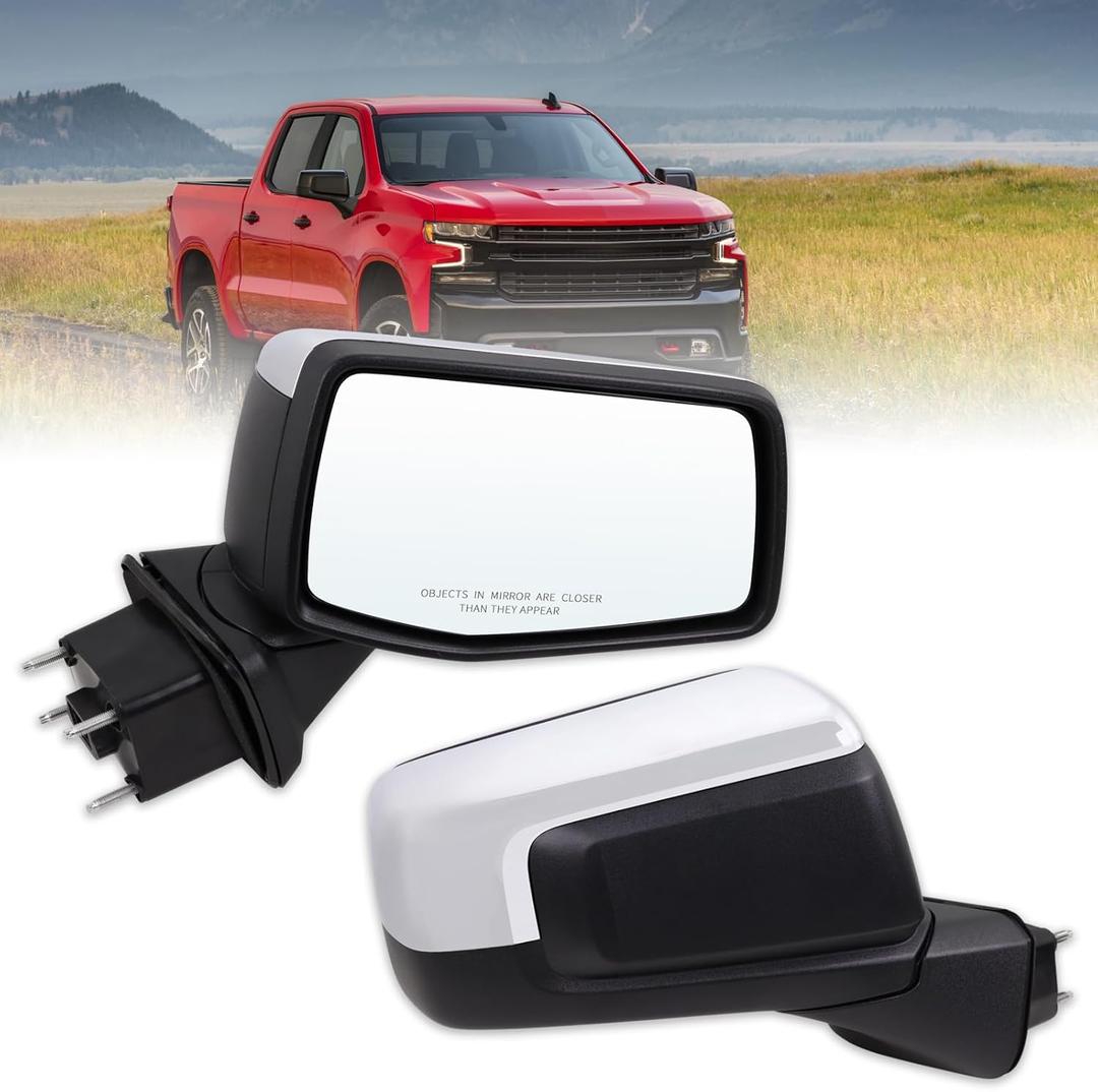 Right Passenger Side Mirror Compatible With 2019-2025 Chevy Silverado 1500 With Power Glass Manual Folding Heated Temperature Sensors Without Turn Signal Chrome Replace#GM1321583(7Pins