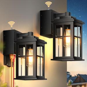 2-Pack Black Porch Lights Outdoor with GFCI Outlet, Dusk to Dawn Sensor Outdoor Light Fixture, Waterproof Anti-Rust Aluminum Outside Lights for House, Garage, Patio, Entryway, Easy Installation