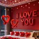 2 x 67PCS Valentines Day Party Decorations -16inch I Love You Balloons and 18inch Heart Balloons & Red Glitter Heart Garland for Wedding, Anniversary, Proposal, Romantic Decor