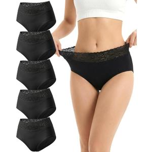 Cevapro Seamless Underwear for Women, Soft Breathable Lace Briefs, Invisible Laser Cut Panties for Women Daily Wear 5 Pack (Black, M)