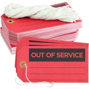 100 Pack Red Out of Service Tags with String, Bulk Set Maintenance Equipment Repair Signs for Small Business Supplies (5.75 x 3 in) - Red Tags for Equipment
