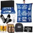 8 Pcs Cat Dad Gifts Set Includes Best Cat Dad Ever Blanket Whiskey Glasses Socks Keychain Hat Greeting Cards Sented Candle Black Gift Box for Men Father's Day Birthday Party Favors
