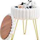 Wimarsbon Vanity Stool with Storage, Faux Fur Ottoman Chair with Metal Legs, Round Makeup Vanity Chair for Bedroom or Dressing Table, Modern Small Ottoman Seat (White)