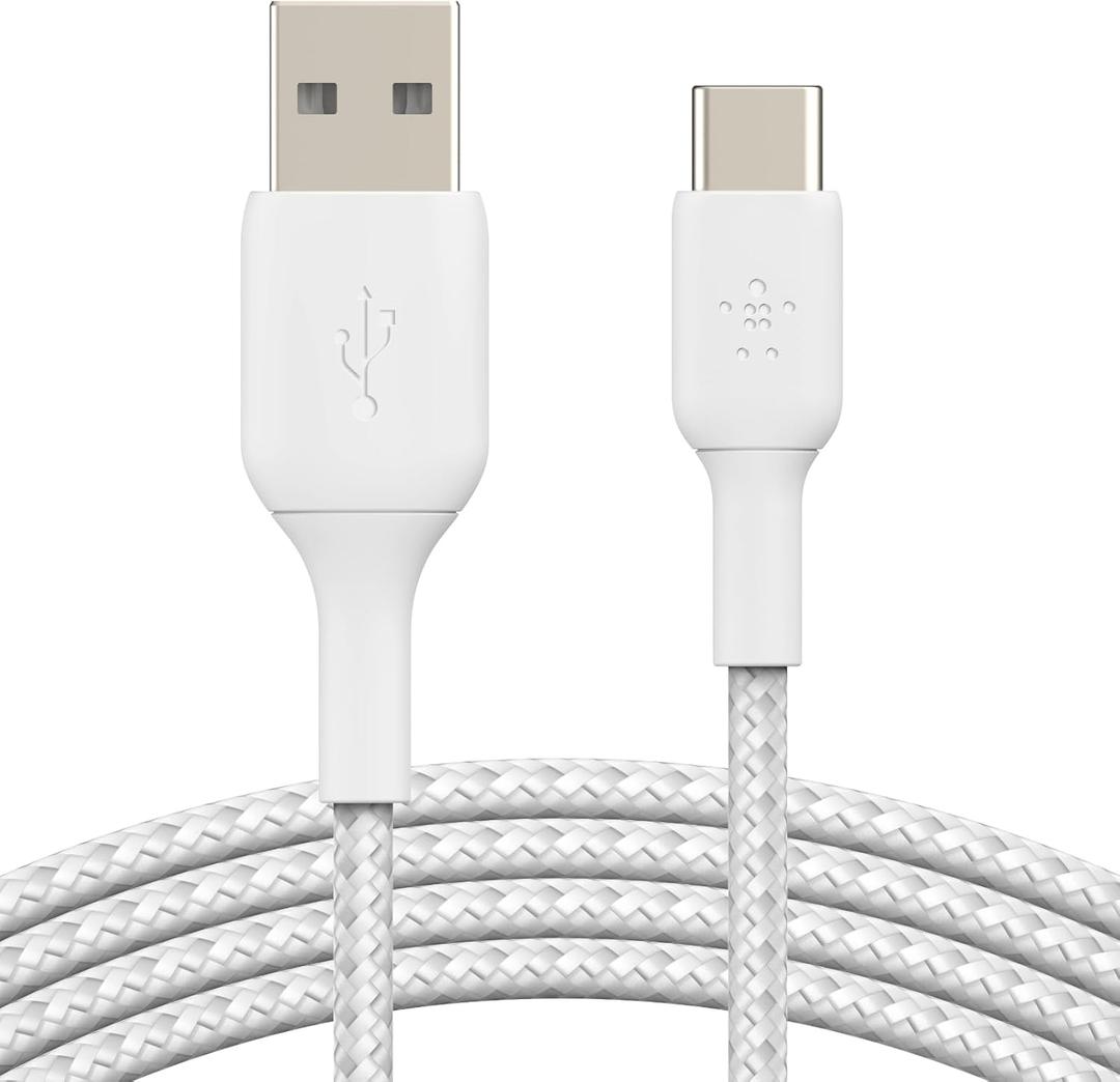 Belkin BoostCharge Braided USB-C to USB-A Cable (1M/3.3ft) for iPhone 16, iPhone 16 Pro, Samsung Galaxy S25, S24, Note20, Google Pixel 9 & 8, iPad Pro, Nintendo Switch 2, Carplay & More - White