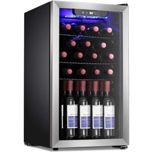 Antarctic Star 26 Bottle Wine Cooler/Drink Beverage Refigerator Small Wine Cellar for Soda Beer Counter Top Bar Wine Freestanding Clear Glass Door for Home Office or Bar 3.1cu.ft, Silver