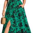 Plus Size Summer Dresses - Boho Casual Off Shoulder Floral Long Maxi Dress with Pockets 20Plus