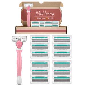 Razors for Women Sensitive Skin, 6 Blades Womens razors for Shaving, including 1 Travel Razor for Women with 12 Blade Refills (Pink)