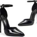 Elisabet Tang High Heels, Women Pumps D'Orsay Ankle Strap Pointed Toe Stiletto Heels Party Wedding Shoes Black Size 6