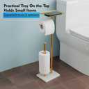 Gold Toilet Paper Holder with Shelf, Free Standing Toilet Paper Holder with Storage - Toilet Paper Stand for Holding Extra 3 Rolls, Tissue Holder for Bathroom (Gold with Marble Base)