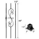 10 Pack Wrought Iron Balusters, 44" Balusters for Staircase Interior, Decorative Metal Stair Spindles with 20 Fixed Swivel Shoes, Satin Black
