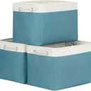 Bidtakay Large Storage Baskets for Shelves 3 Pack 16x11.8x11.8 Inch Storage Bins for Organizing Fabric Storage Cubes for Closet Clothes Basket Laundry-White&Teal