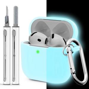 for Airpods 4th Case Cover, Come with Cleaner Kit,Soft Skin Silicone Case Cover with Keychain, Front LED Visibl, Full Protective CaseCompatible with AirPods 4th(Nightglow Blue)
