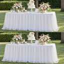 leegleri 2 pk White Tulle Tablecloths for 6 Foot Rectangle Tables, Floor Length 2-in-1 Tulle Table Cover with Draped Skirt,Wrinkle Free Stretchy Fitted Table Clothes 6ft for Wedding Party Decor