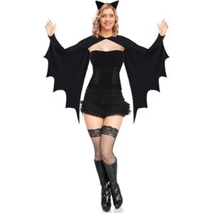 PARTISKY Bat Wings Costume Adult Halloween Women's Cozy Bat Shrug with Ears Headband