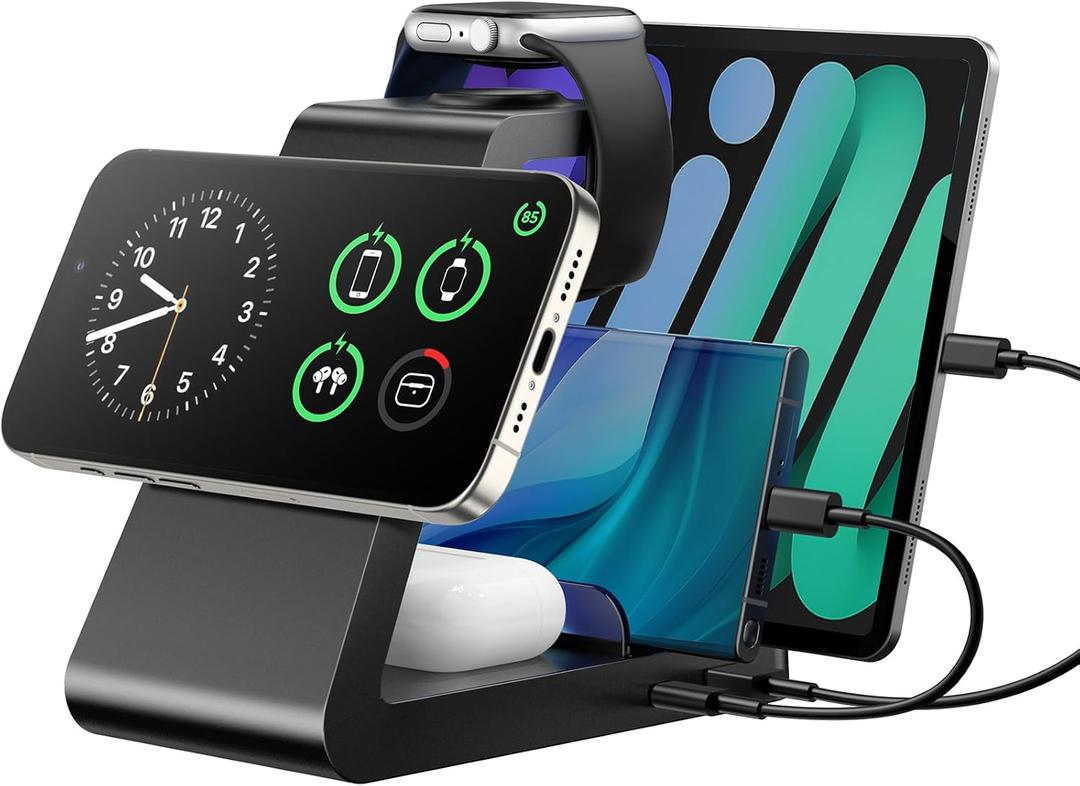 Charging Station for iPhone,5 in 1 Wireless Charger Stand Dock for Apple: Mag-Safe Charging Station for Multiple Devices Apple iPhone 17 16 15 14 13 12 Pro Max Plus iWatch Airpods (Black)