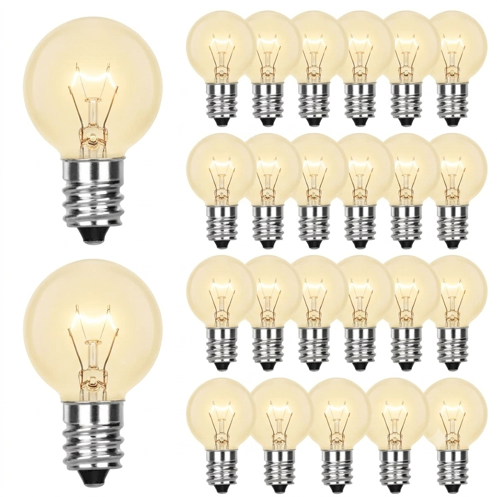 Doratale G40 Replacement Light Bulbs, 5 Watt Frosted White Globe Incandescent Bulbs fits E12 Candelabra Base, Christmas String Lights Bulbs for Indoor Outdoor Patio Decor, 2200K Warm White -25 Pack