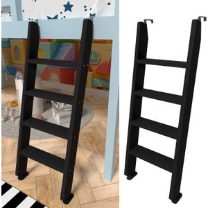 55" Black Wood Bunk Bed Ladder, Lofted/Dorm/RV Bed Bunkbed Ladders with 4in Extra Wide Steps and Non-Slip Pads, Replacement Wooden Ladder for Motorhome/Camping (Black, 55in /140cm)
