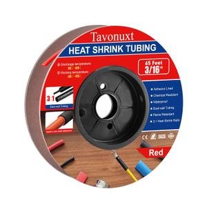 3/16" 65ft 3:1 Heat Shrink Tubing with Adhesive Lining - Marine Grade, Ideal for Home, Automotive, and Industrial Use - Red